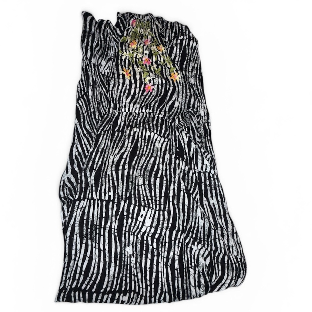 Raga Maxi Dress Medium Black Ivory Tiered Boho Halter Embroidered  100% Viscose - Picture 3 of 12
